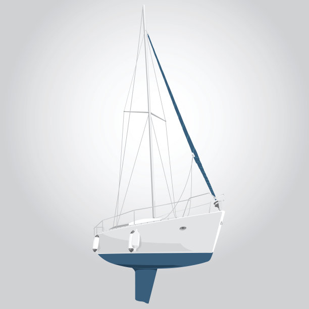 游艇上有帆，蓝白船上有白。素材图片