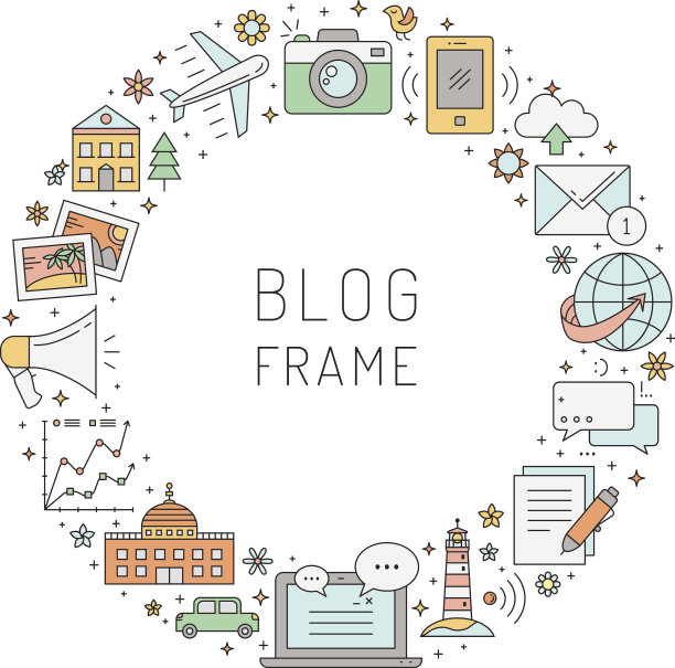 博客圈矢量框架插图。简单的轮廓设计。图片下载