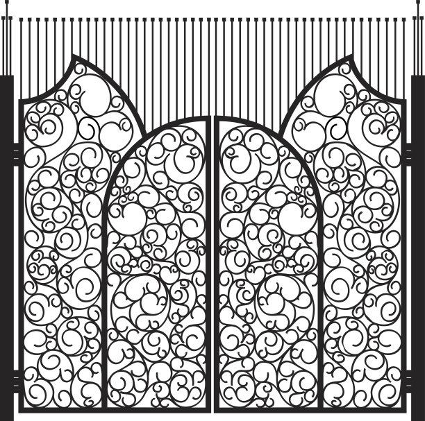 黑色精致的铁门，孤立在白色背景上图片下载