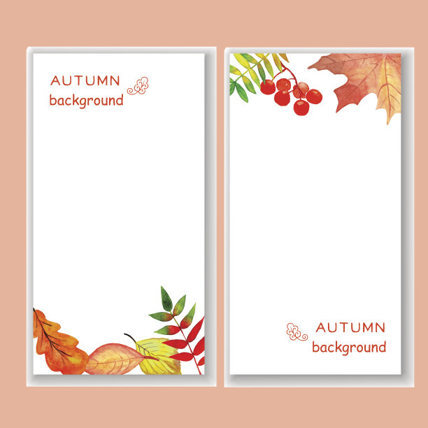 一套水彩横幅。背景与秋天的叶子。图片下载