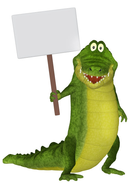 可爱的卡通3d鳄鱼与一个空白的标志图片下载