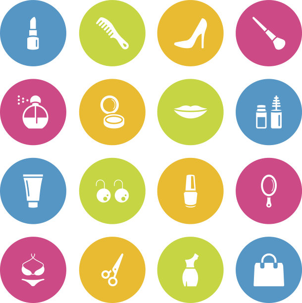 彩色化妆品女人的美丽-16个图标图片下载