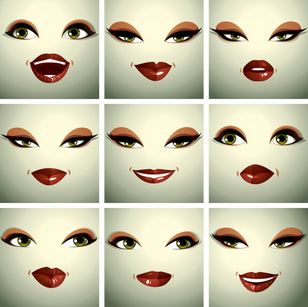 一套向量美丽的女性简单肖像与化妆图片下载