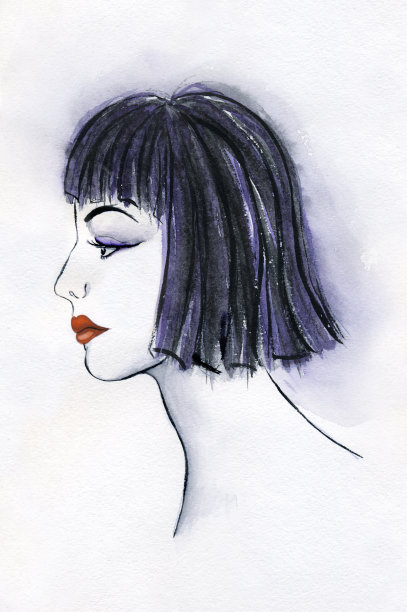 水彩女人的侧面-插图图片下载