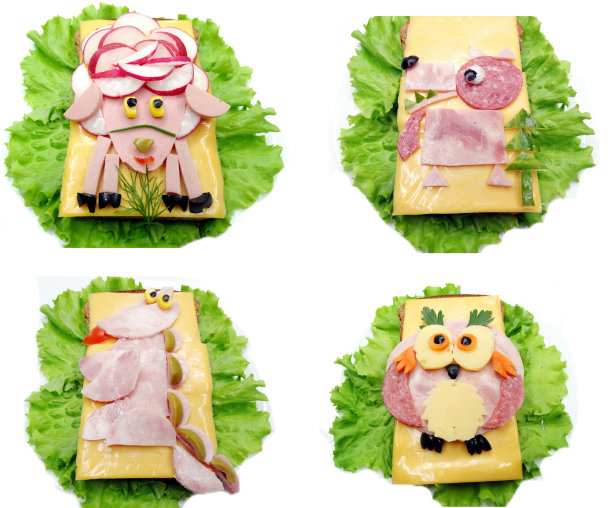 创意蔬菜三明治，芝士和香肠图片下载