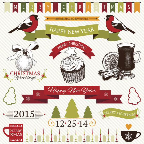 装饰圣诞节和新年的元素图片下载