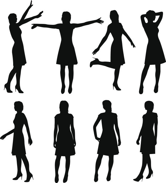 女孩在裙子和高跟鞋轮廓向量图片下载