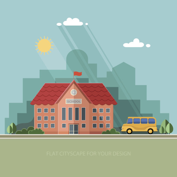 以城市为背景的建筑和校车图片下载