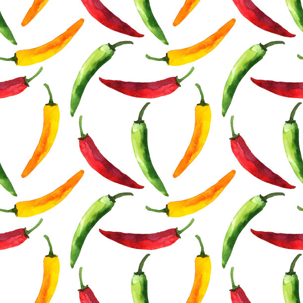 水彩画用蔬菜红辣椒无缝图案图片下载