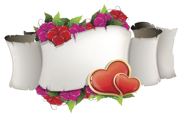 纸卷轴的心和花图片下载