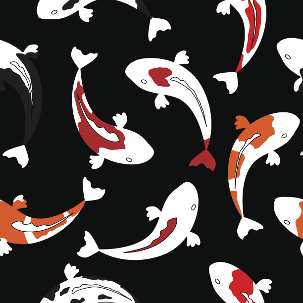 无缝矢量锦鲤图案-黑色图片下载