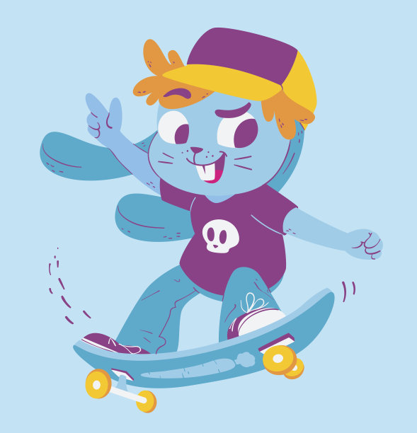 可爱的兔子在滑板上耍把戏图片下载