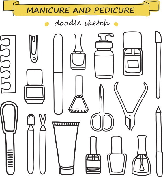矢量集美甲和足疗涂鸦设备。图片下载