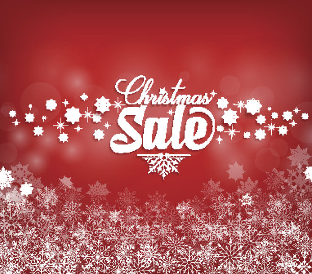 圣诞特卖文字设计与雪花在红色图片下载