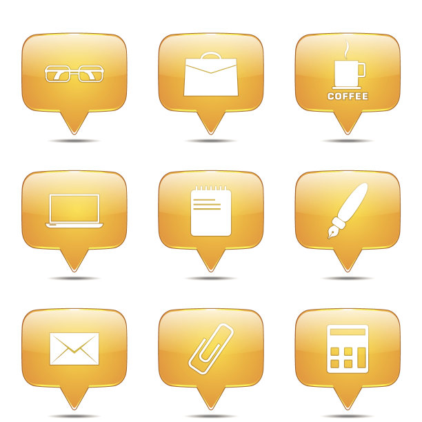 办公室工作广场矢量黄色图标设计集图片下载