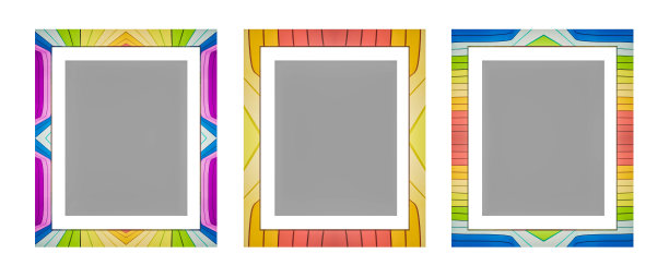 3d渲染，彩色的复古相框，孤立的白色背景图片下载