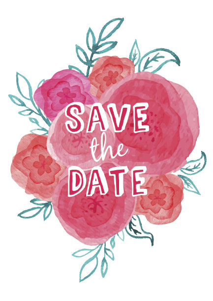 水彩花束。保存日期图片下载