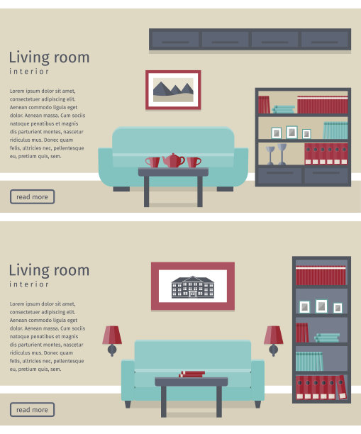 客厅内饰横幅。平面向量的背景。图片下载
