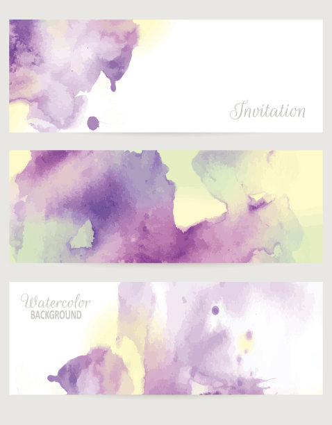 矢量集水彩背景在紫色和绿色的颜色图片下载