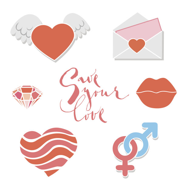 扁平的情人节图标集图片下载