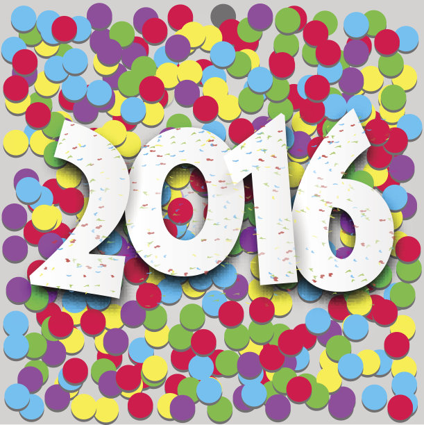 用五彩纸屑祝你2016年新年快乐图片下载