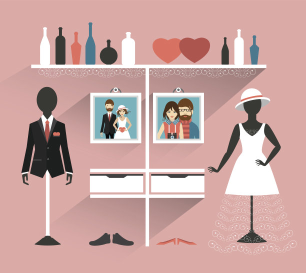 婚礼的服装店。精品室内。平面设计矢量插图。图片下载