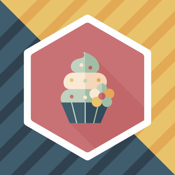 生日蛋糕与长影子的扁平图标，eps10图片下载