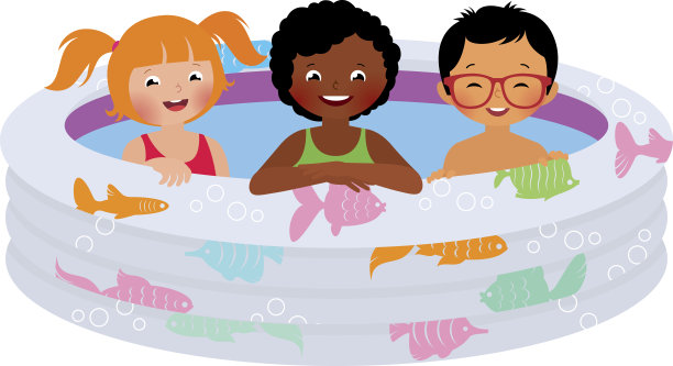 三个朋友的孩子在充气泳池里图片下载