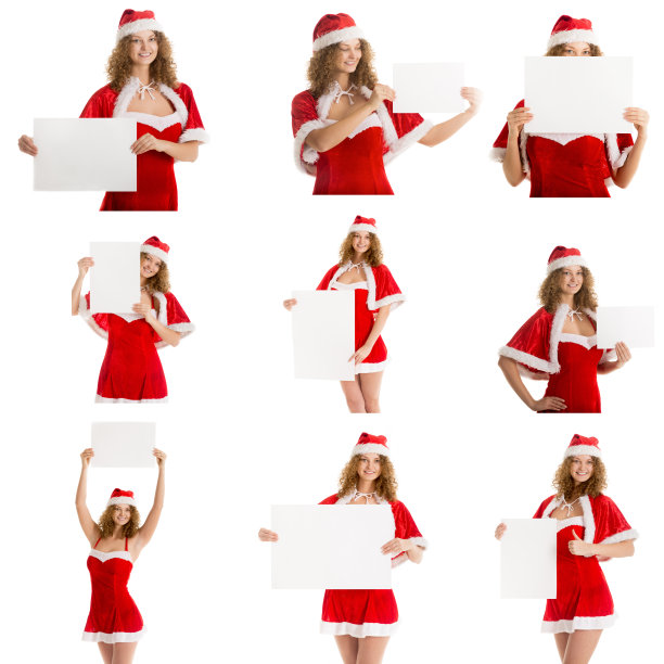 设定圣诞女孩拿着空白纸写文字图片下载
