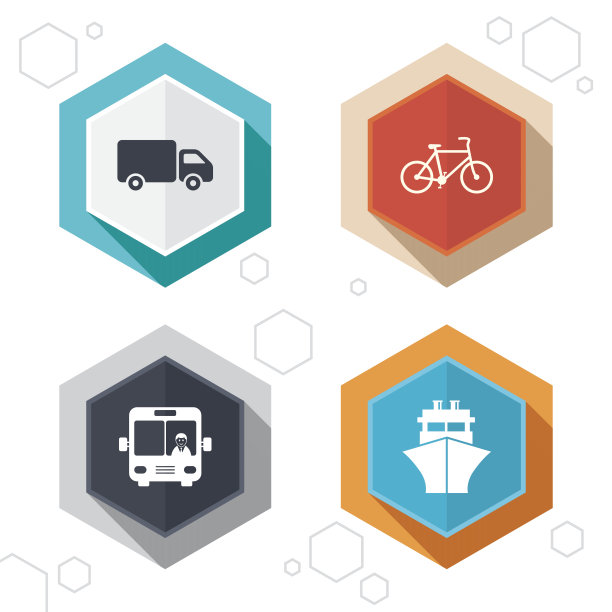 运输图标。卡车、自行车、公共汽车和轮船图片下载