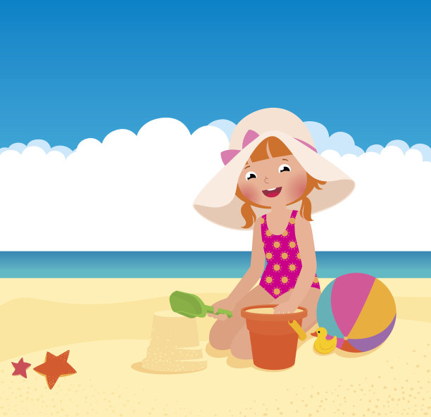 女孩在沙滩上玩耍图片下载
