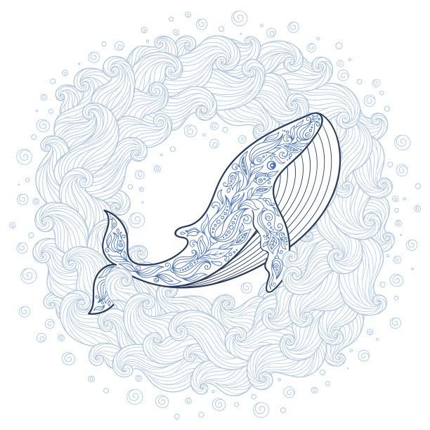 卡通涂鸦风格的可爱鲸鱼卡片。图片下载