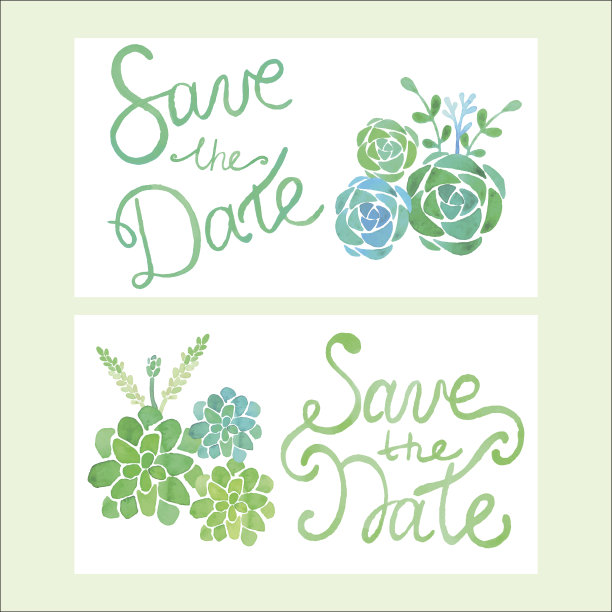 书法矢量保存日期。水彩邀请多肉图片下载