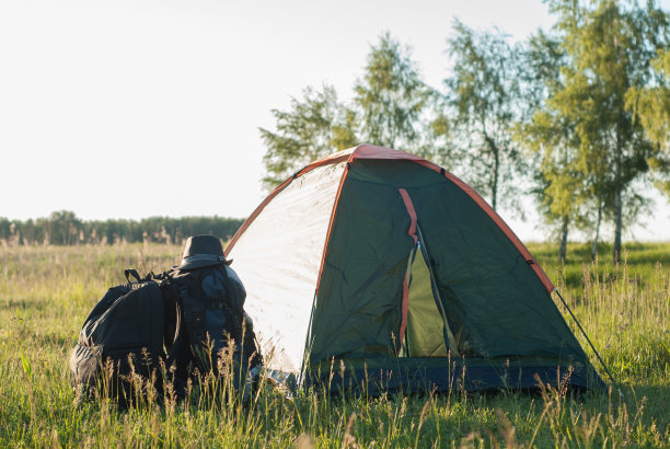草地上的绿色帐篷图片下载