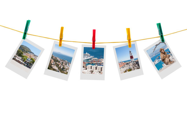 晒衣绳上直布罗陀的五张照片图片下载