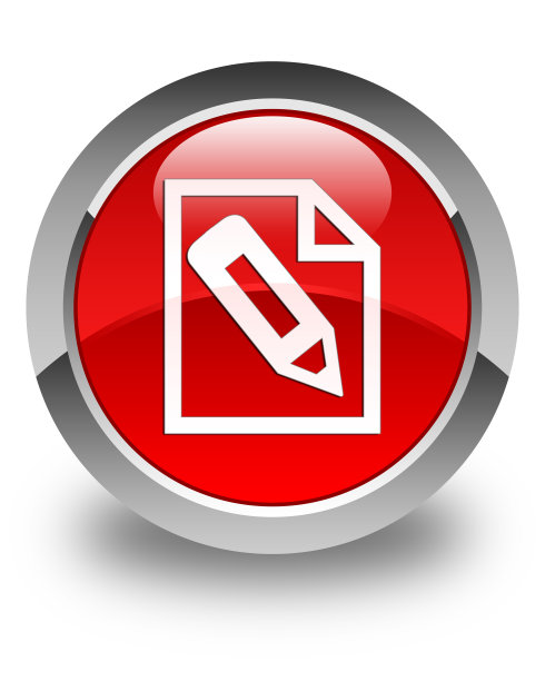 铅笔在页面图标光泽红色圆形按钮图片下载