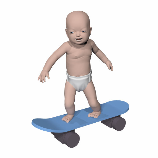 婴儿在滑板上图片下载