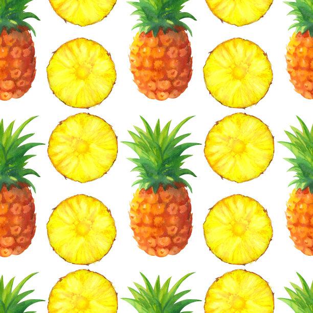 水彩无缝图案与菠萝图片下载