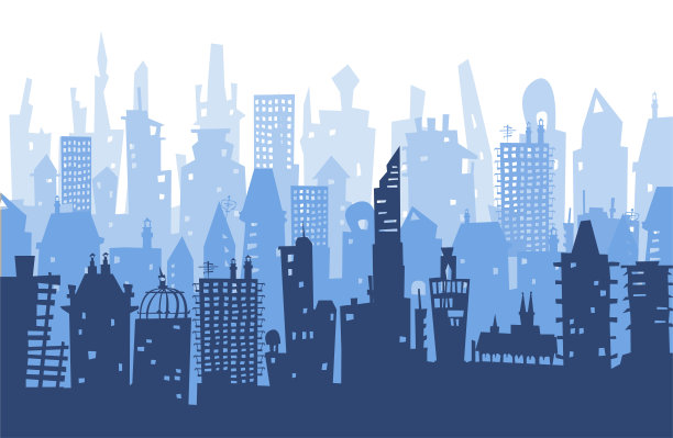 城市景观由不同的建筑剪影组成图片下载