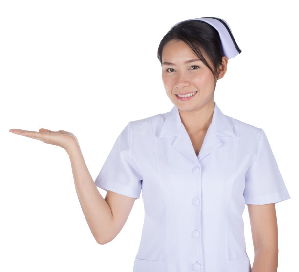手持产品的亚洲女护士素材图片