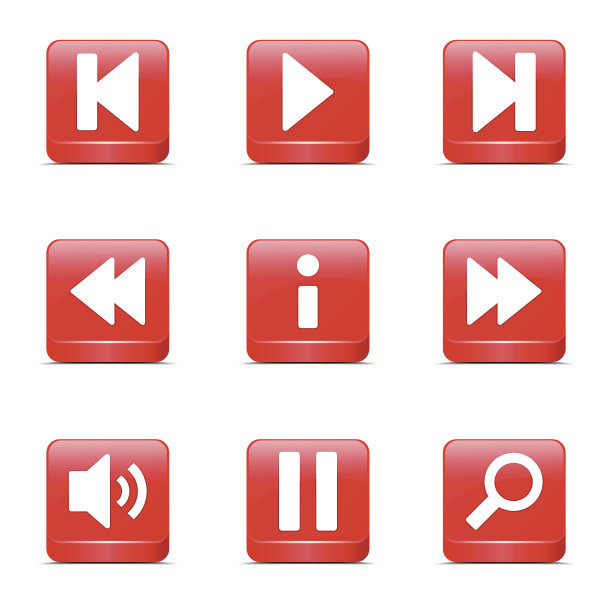 多媒体控制器正方形矢量红色图标设计集图片下载