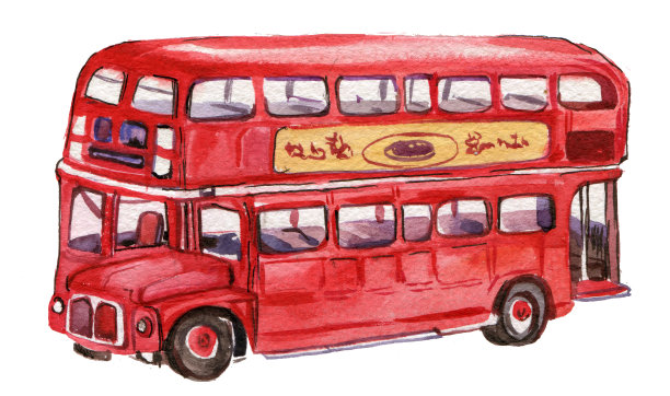 伦敦巴士,水彩插图图片下载