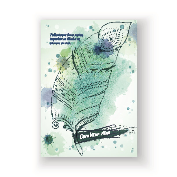 矢量模板海报与水彩和种族羽毛抽象背景。图片下载