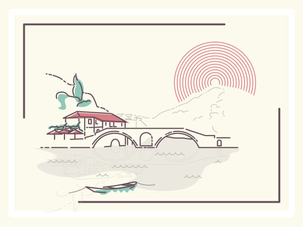 桥旁的村庄图片下载