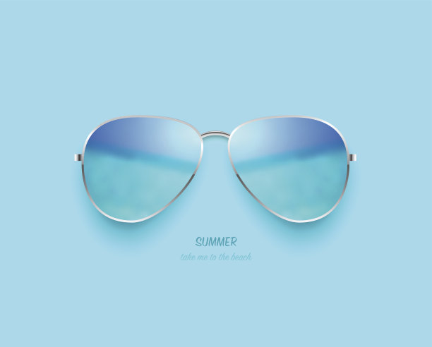 矢量海滩，大海和天空反射太阳镜图片下载
