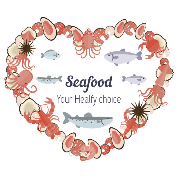 心脏与不同的海鲜图标素材图片