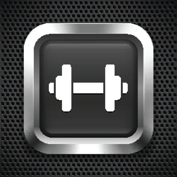 黑色方块按钮上的哑铃图片下载