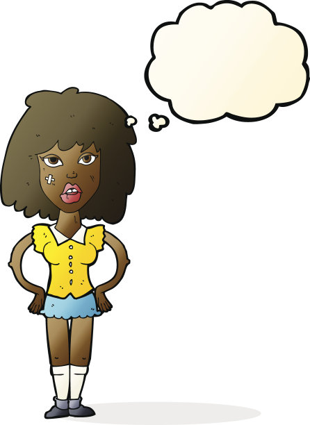 卡通女人一直在与思想泡泡斗争图片下载