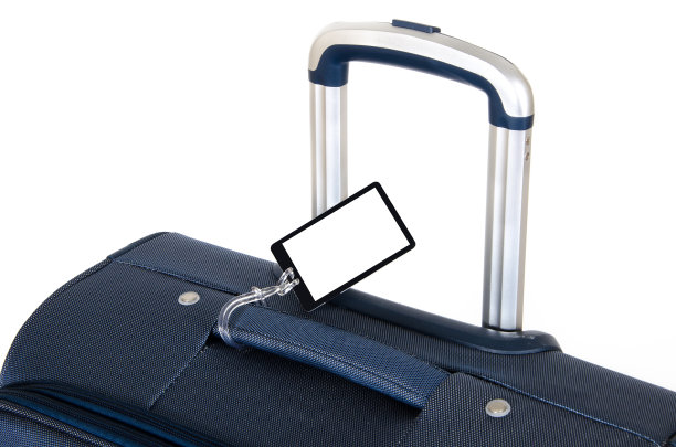 白色上孤立空白标签的旅行箱图片下载