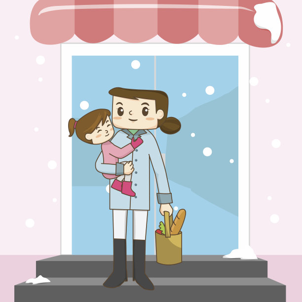 母亲抱着女儿买食物图片下载